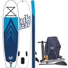 RUK Rukstar 10'8 Inflatable SUP Paddle Board Package - White/Blue